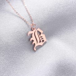 Old English Initial Alphabet Letter Necklace Rose Gold