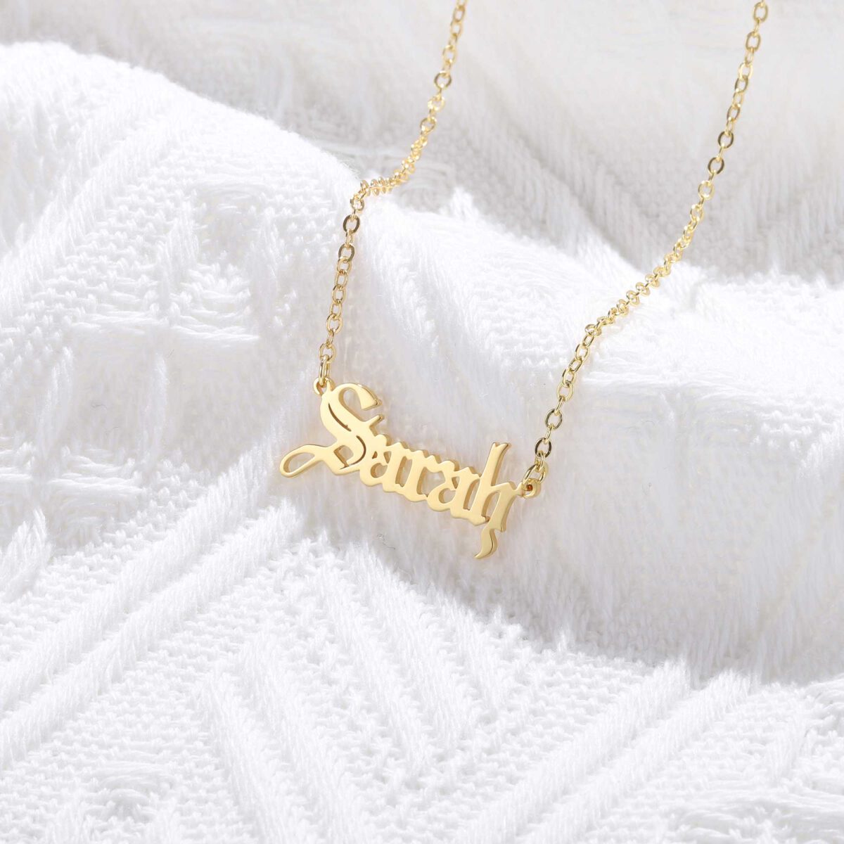 Old English Name Necklace Gold