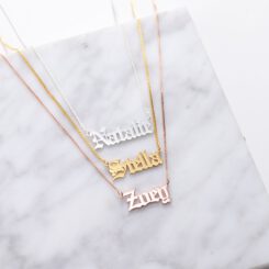 Old English Name Pendant Silver Gold Rose Gold