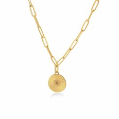 Paperclip Initial Necklace Gold