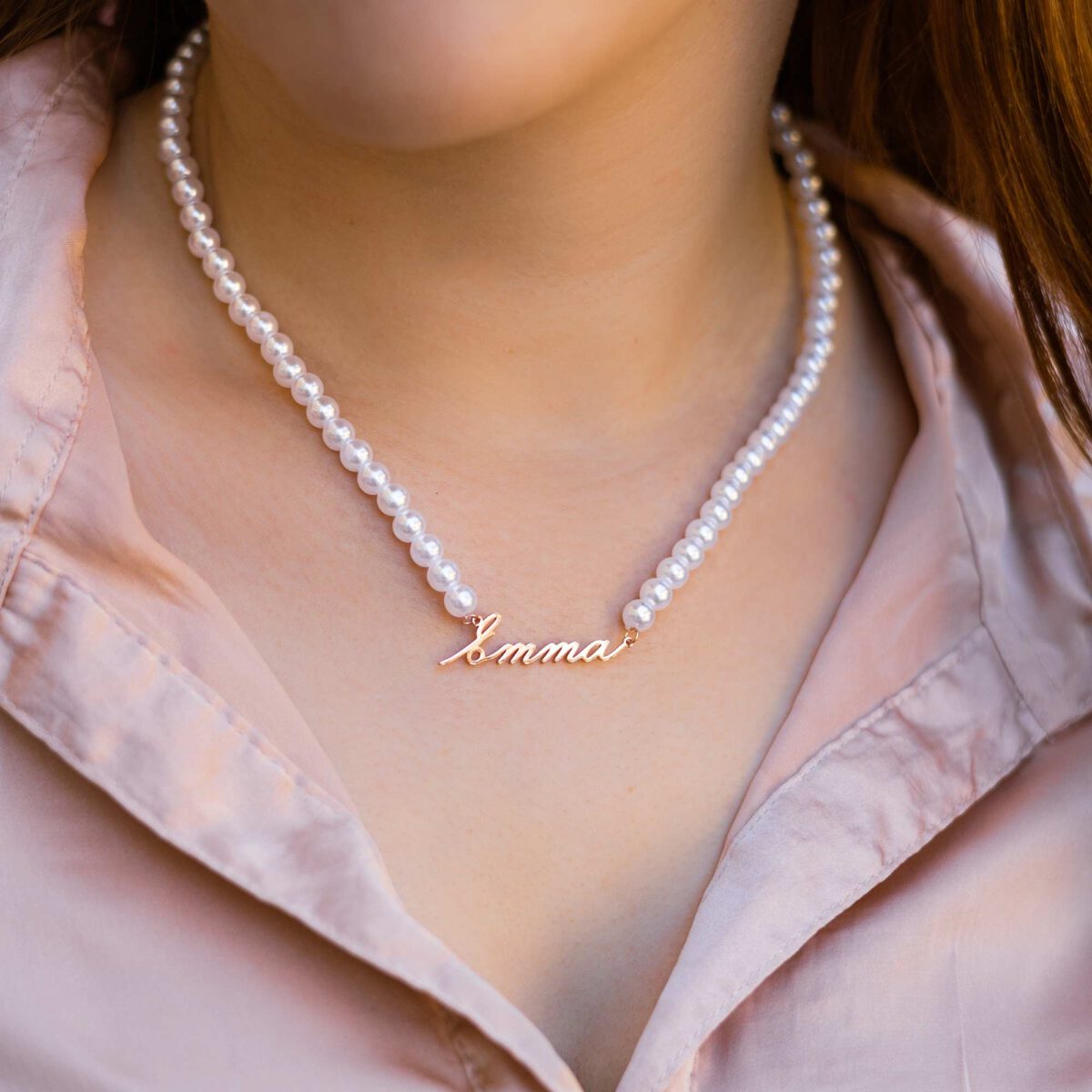 Pearl Name Necklace Custom Made