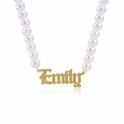 Pearl Name Necklace Gold