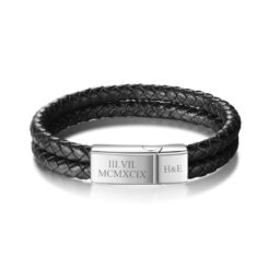 Personalised Leather Bracelet For Men Black