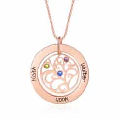 Personalized Family Tree Birthstone Necklace Rose Gold