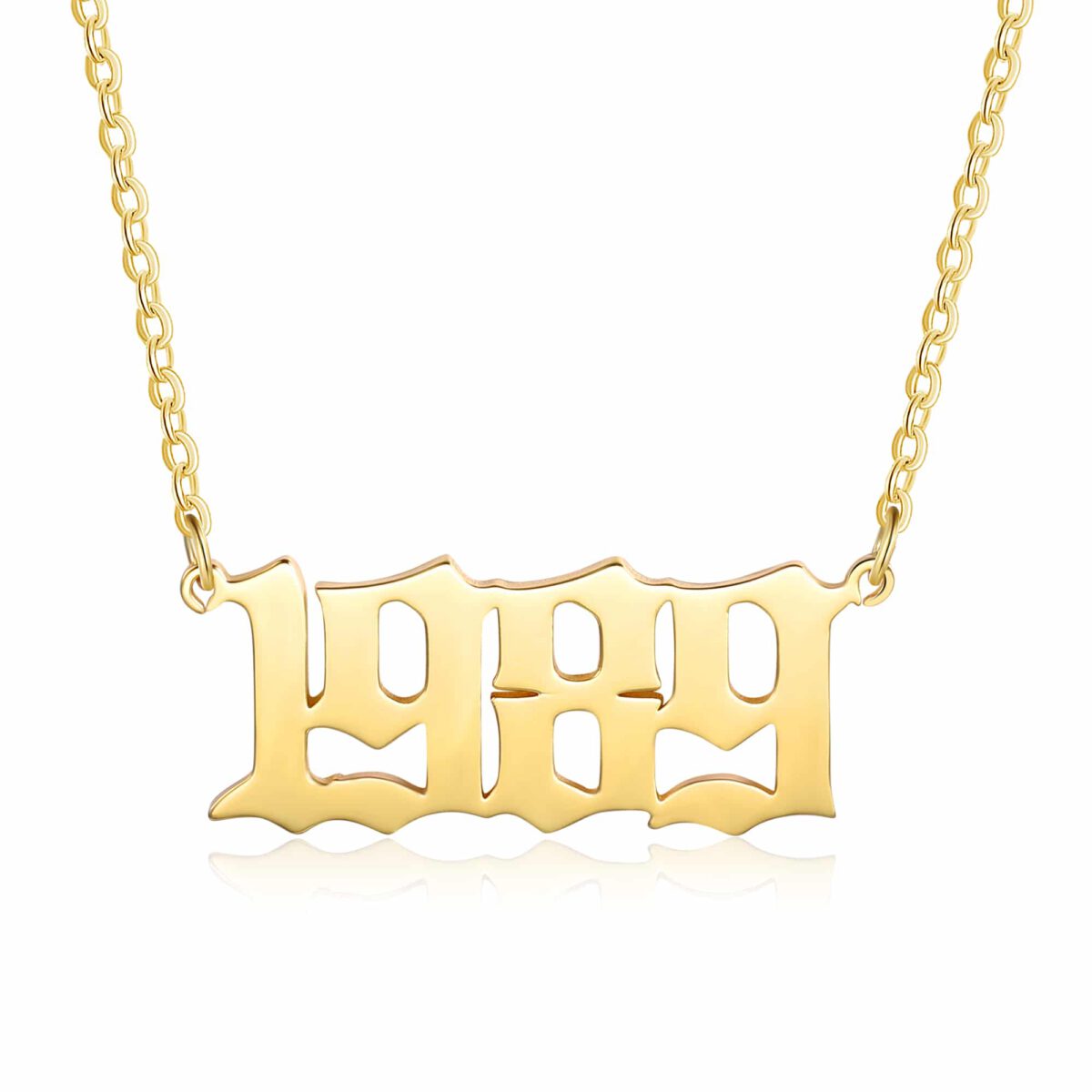 Personalized Gold Number Necklace Old English Font