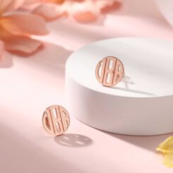 Personalized Stud Earrings With 3 Initials Rose Gold