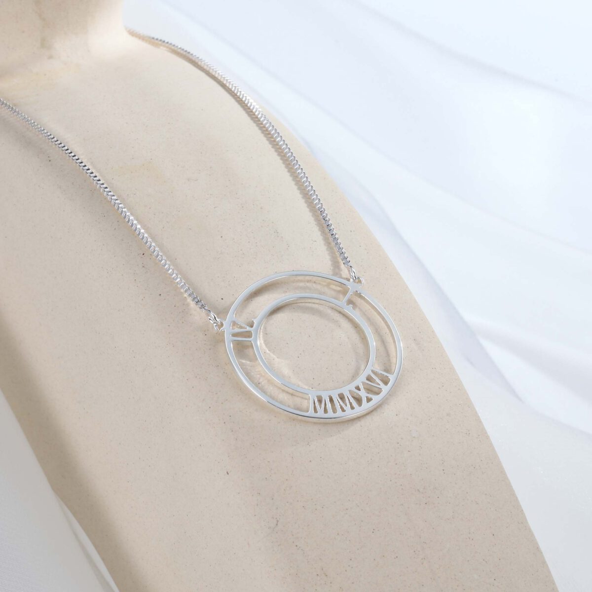 Roman Numeral Circle Name Necklace