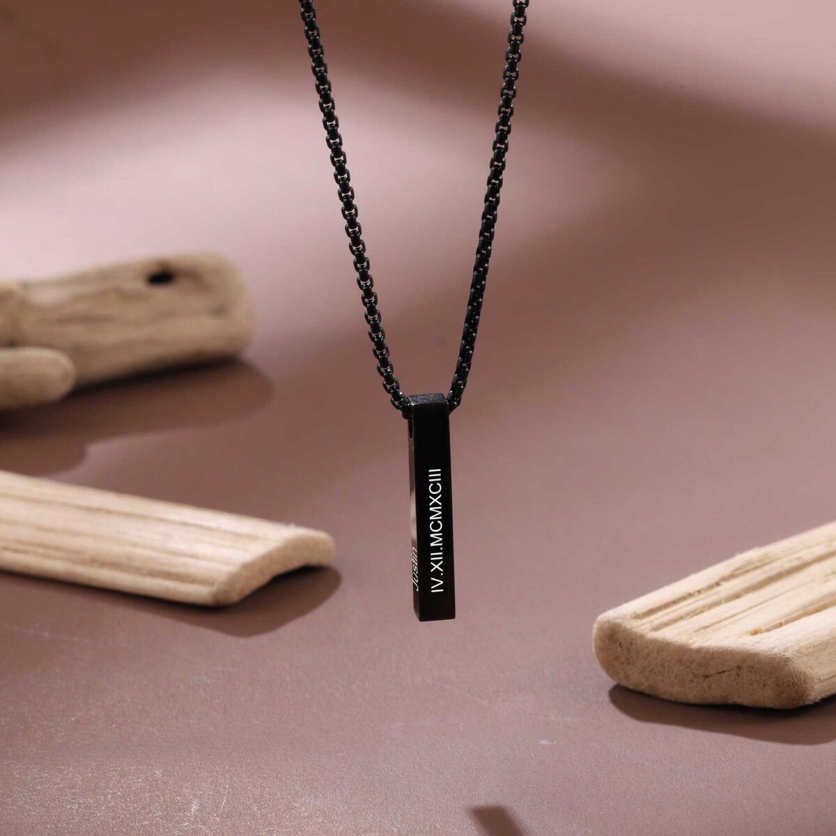 Roman Numeral Date Bar Necklace for Men