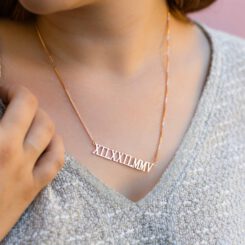 Roman Numeral Date Necklace Cut Out Rose Gold