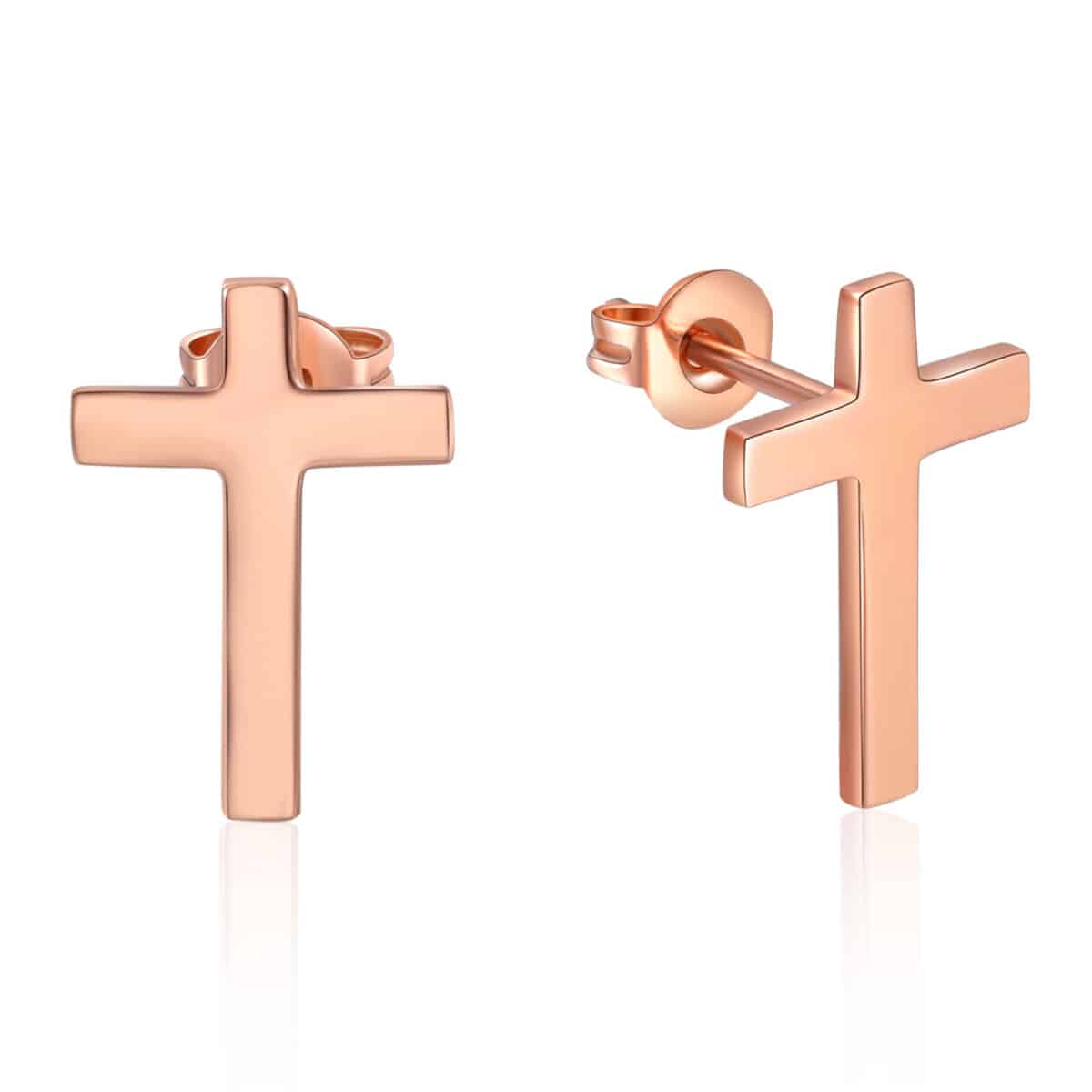 Rose Gold Cross Stud Earrings