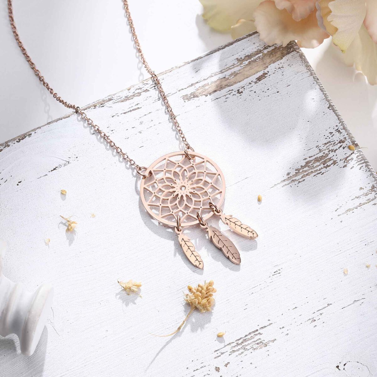 Rose Gold Dreamcatcher Necklace For Women