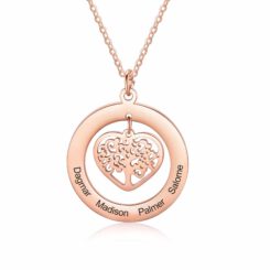 Rose Gold Heart Family Tree Necklace