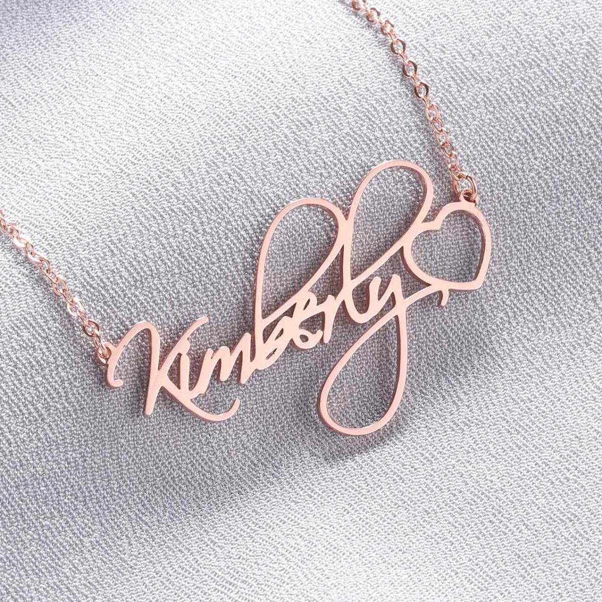 Rose Gold Heart Name Necklace Script Name Necklace