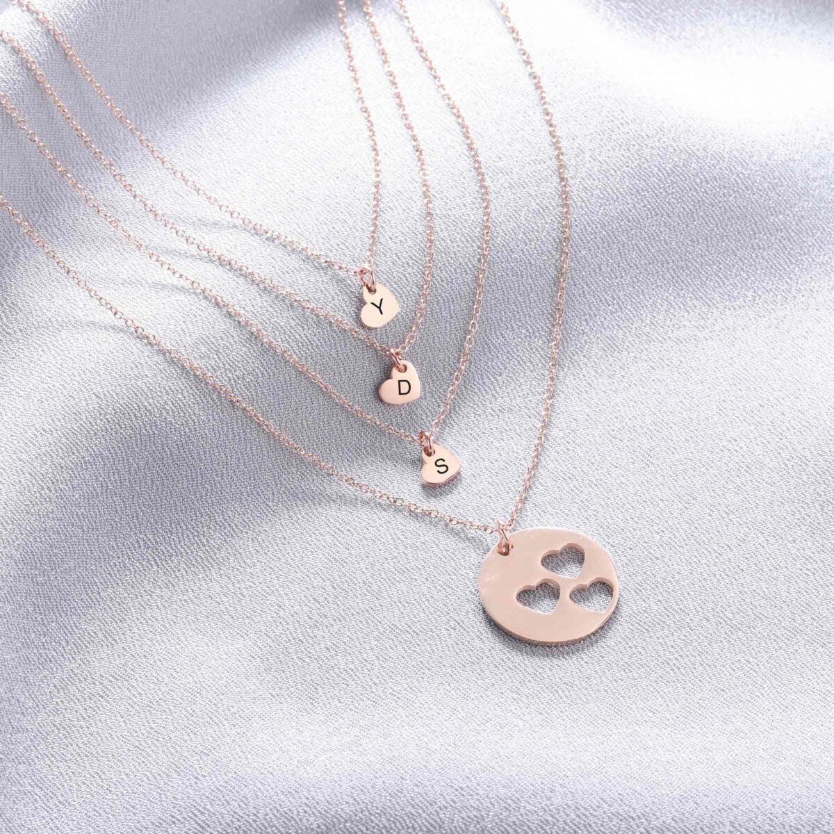 Rose Gold Mother Daughter Necklace for 1 2 3 4 Kids