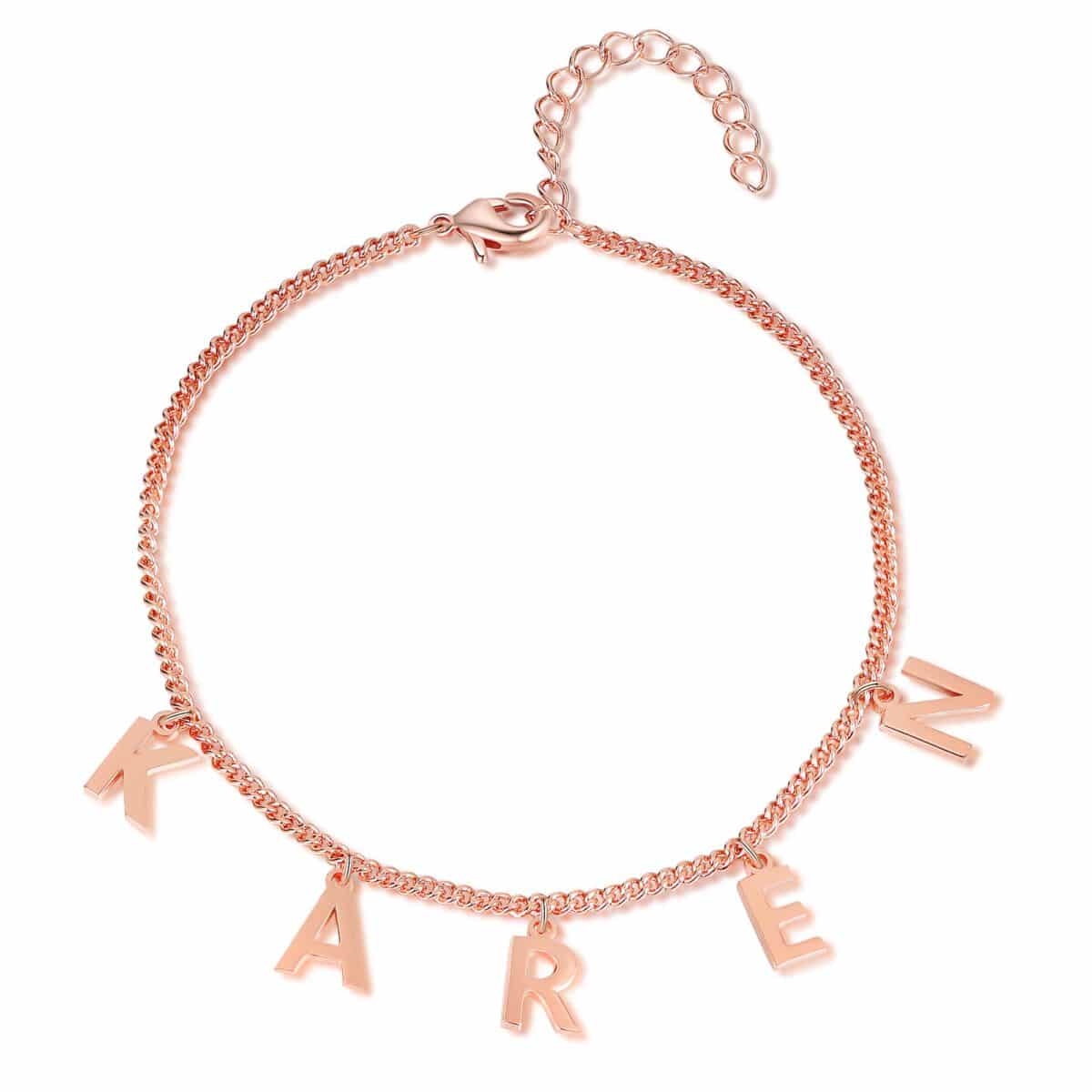 Rose Gold Name Anklet Dangling Letters