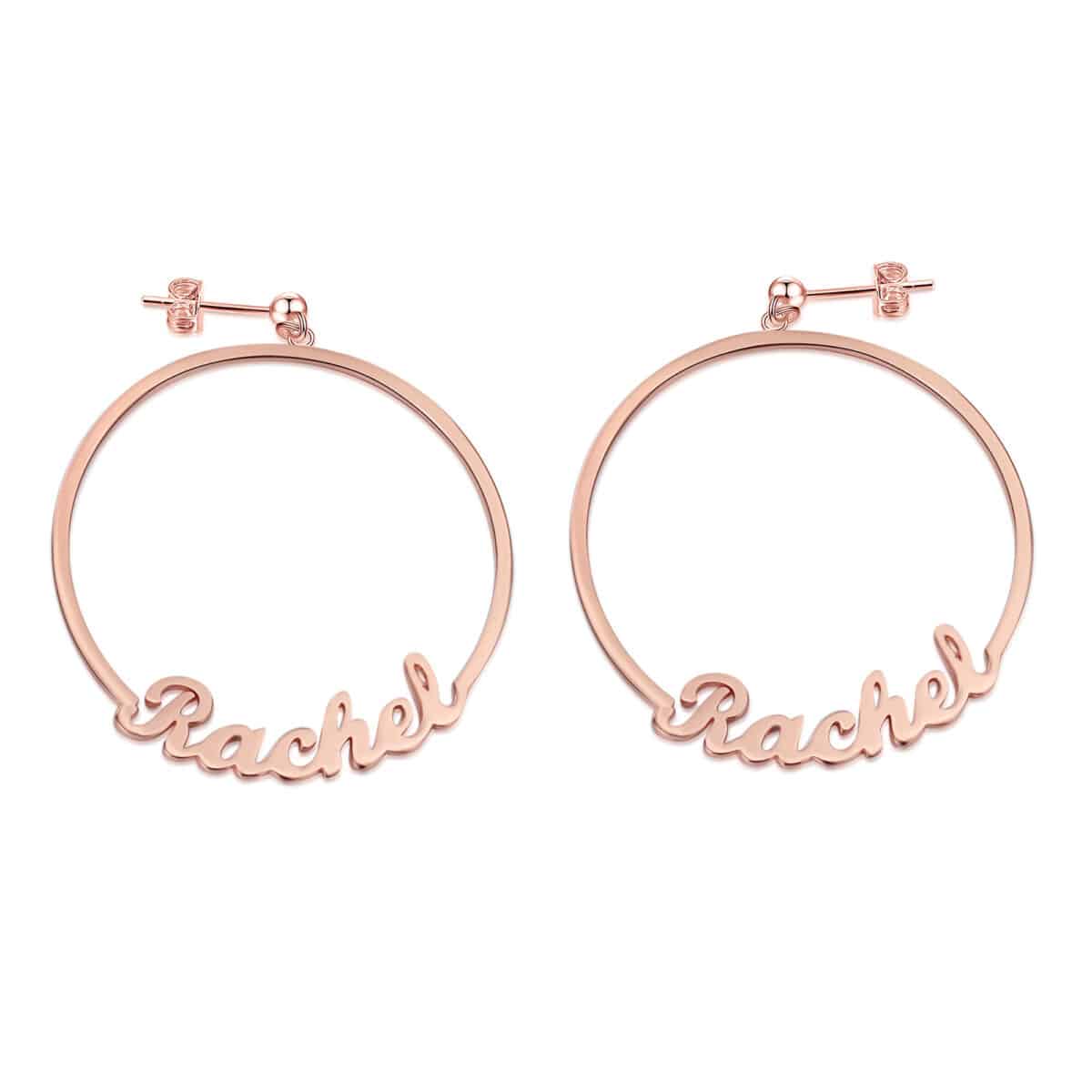 Rose Gold Nameplate Hoop Earrings