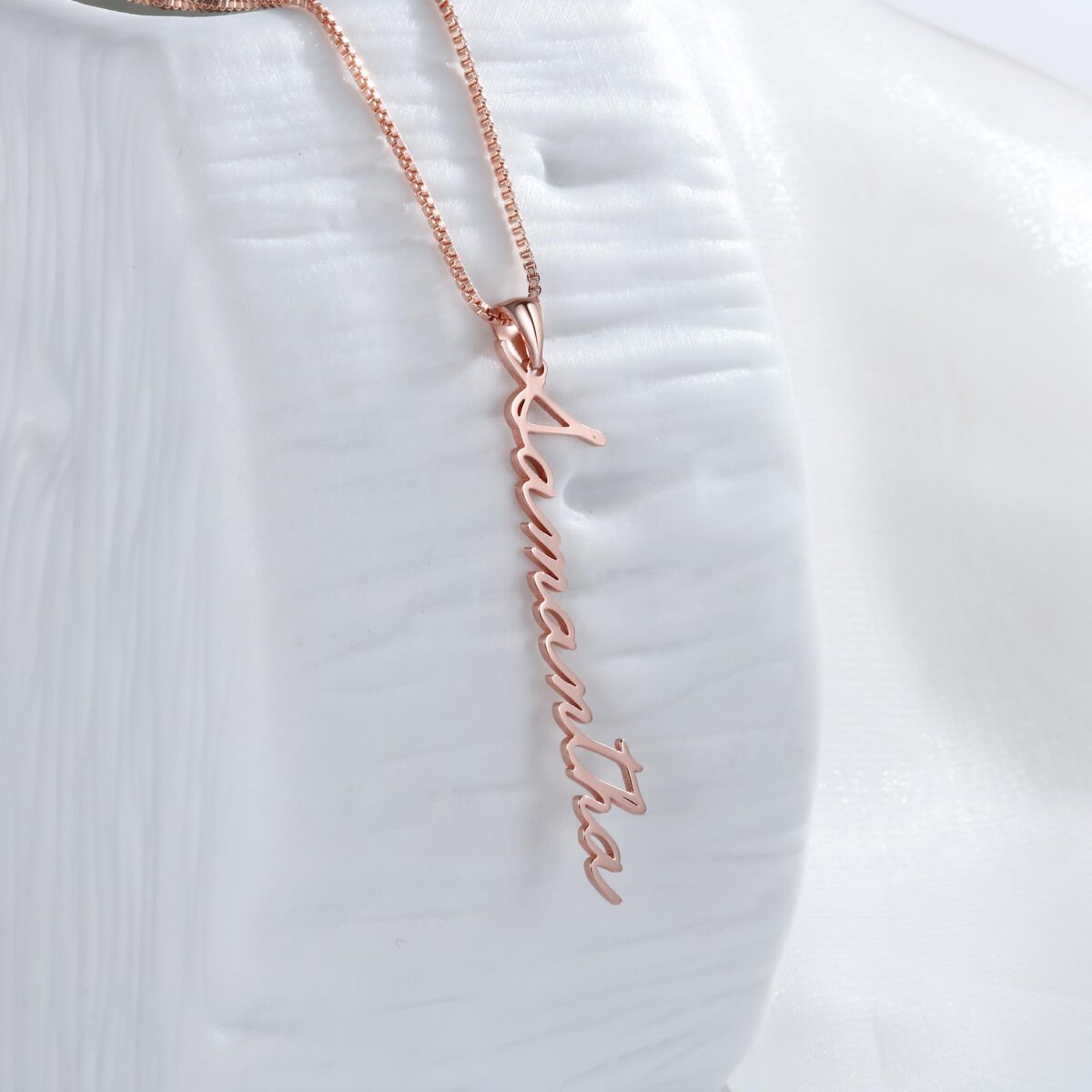 Rose Gold Vertical Nameplate Necklace