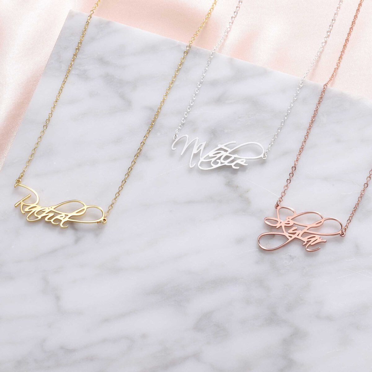 Script Name Necklace Silver Gold Rose Gold