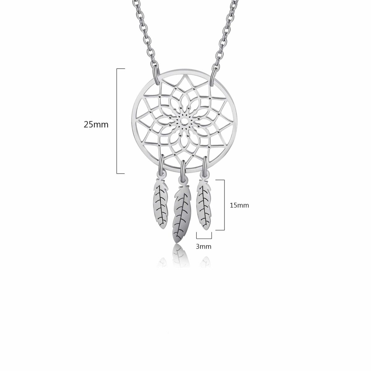 Silver Dream Catcher Necklace Size & Material