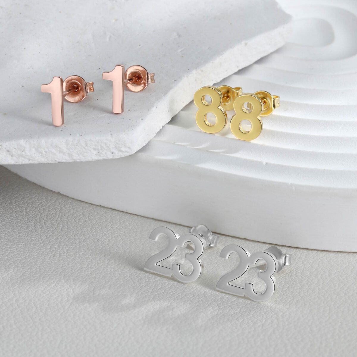 Silver Gold Rose Gold Number Earrings 1 8 23