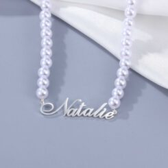 Sterling Silver Pearl Name Necklace