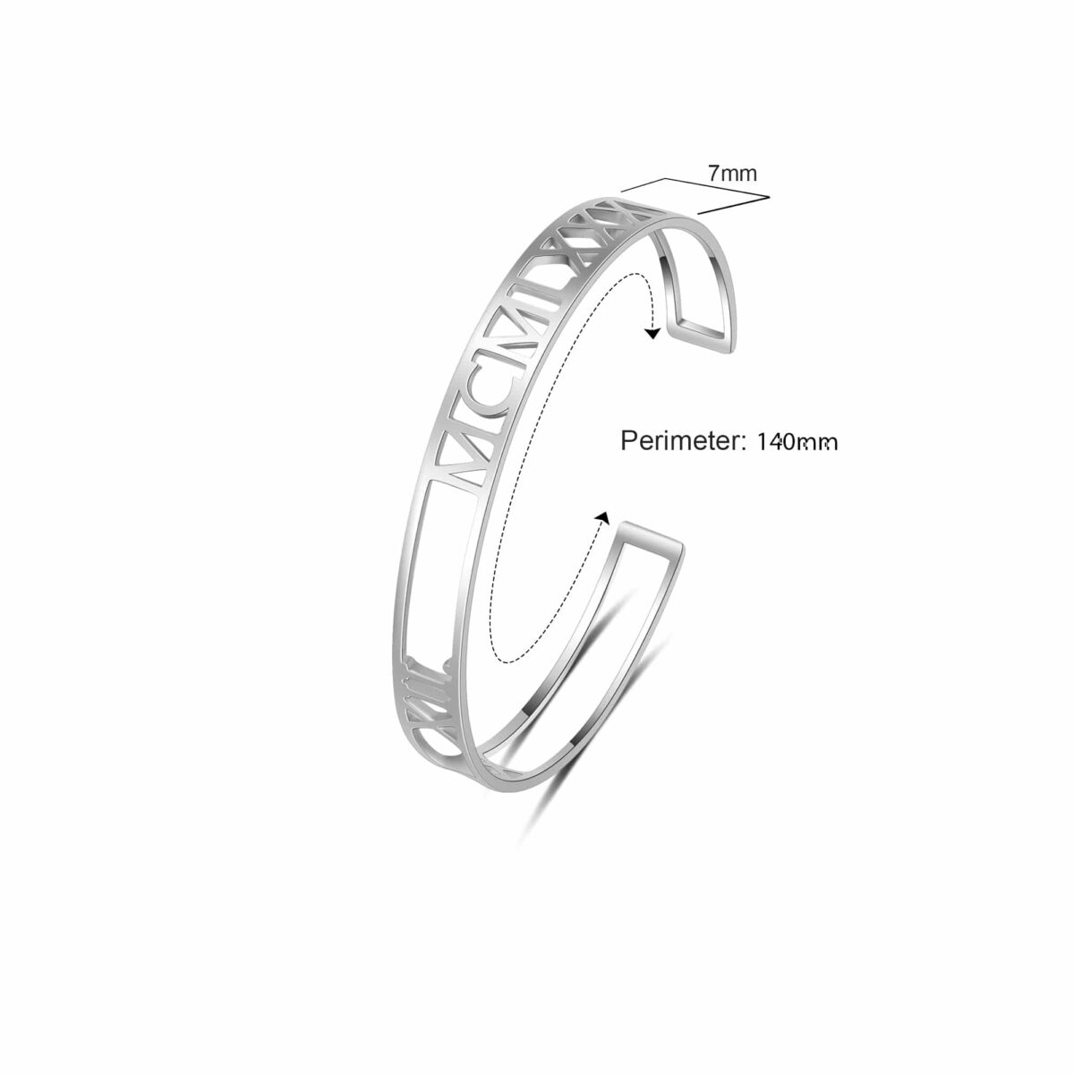 Sterling Silver Roman Numeral Bangle Size Material