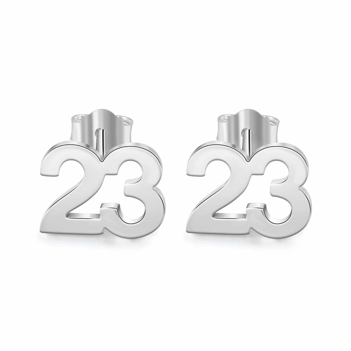 Stud Number Earrings Sterling Silver 23