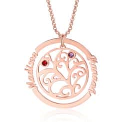 Tree Of Life Birthstone Necklace Personalized Rose Gold